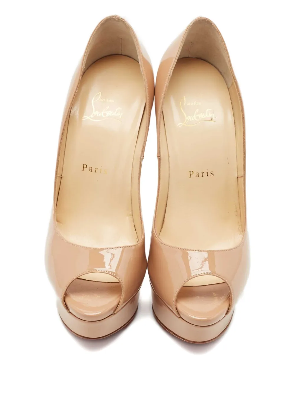 Pre-owned Christian Louboutin 145mm Lady Peep Heeled Pumps In Neutral