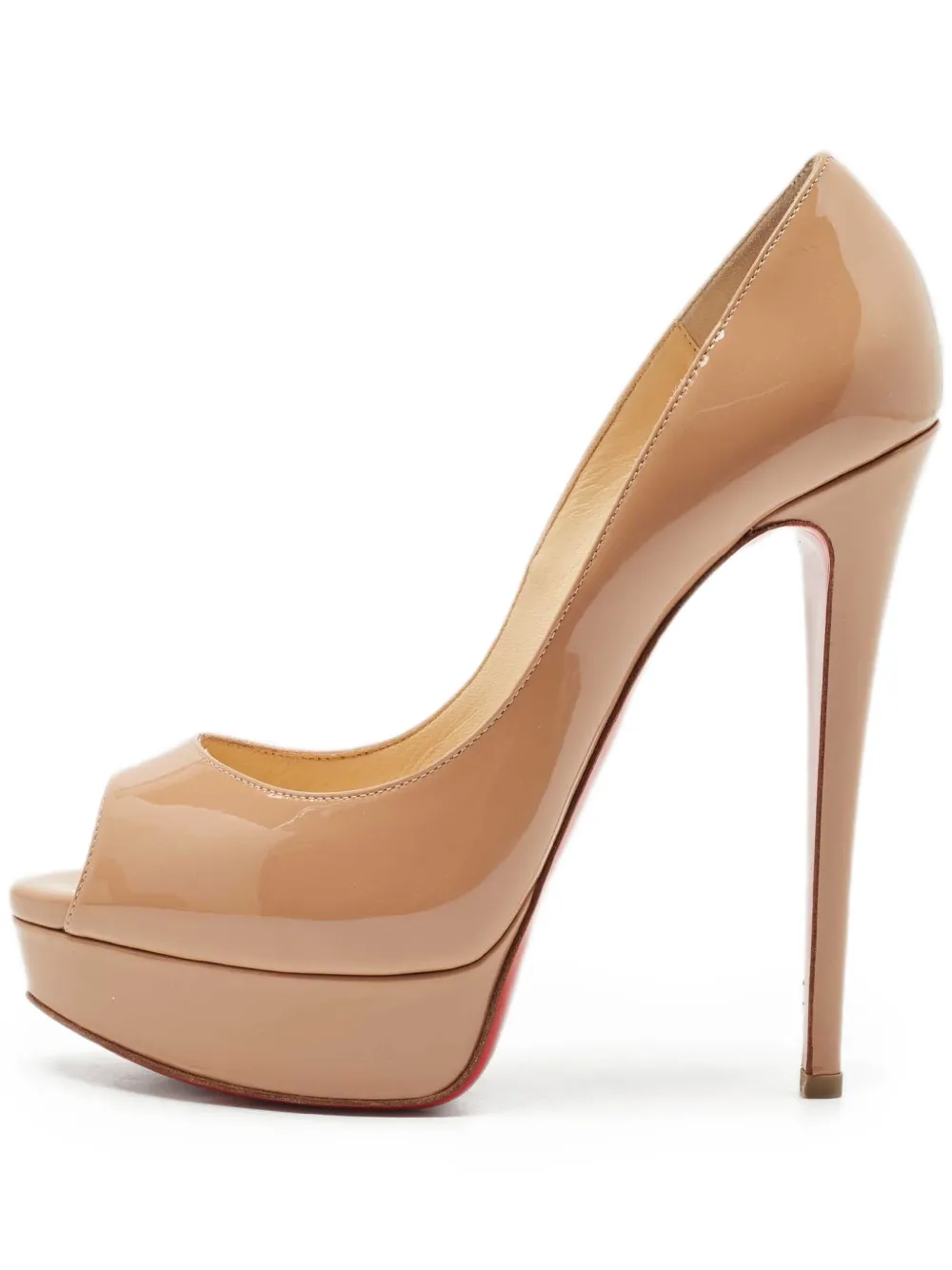 Pre-owned Christian Louboutin 145mm Lady Peep Heeled Pumps In Neutral
