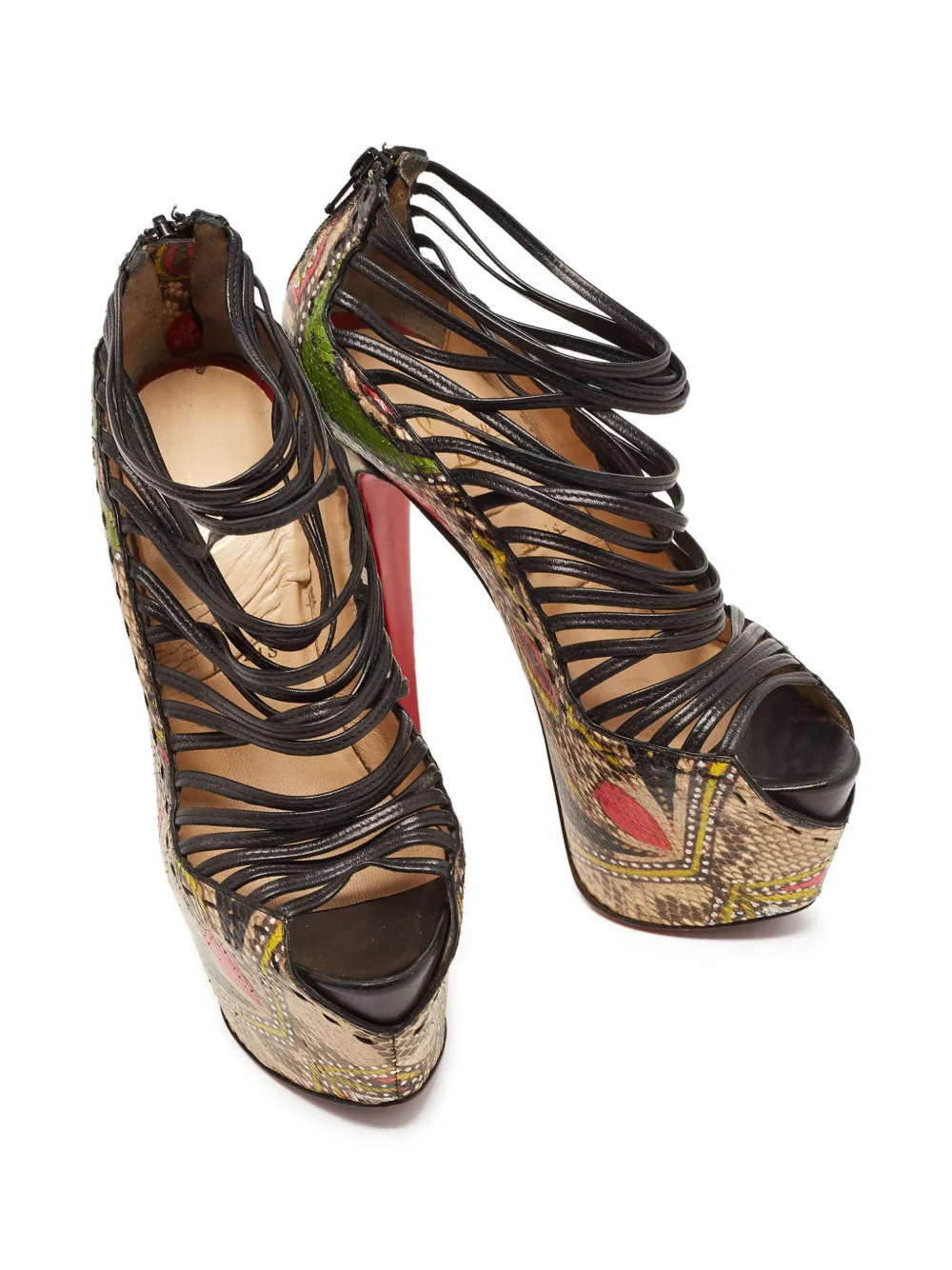 Christian Louboutin Pre-Owned 135 mm Zoulou sandalen met plateauzool, hak en bandjes - Zwart