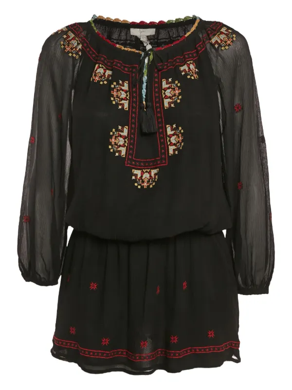 Joie Embroidered Silk Dress - Black