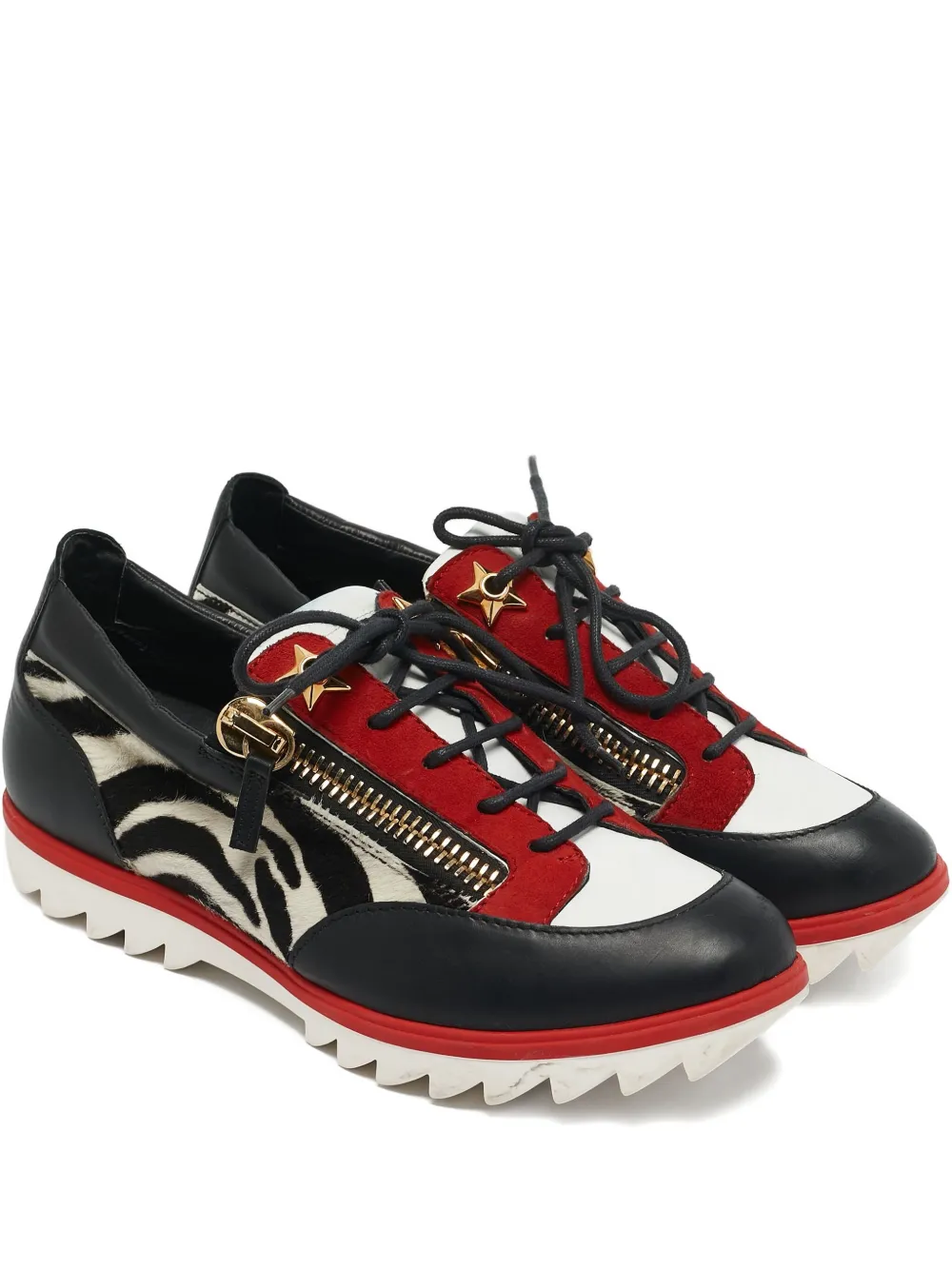 Pre-owned Giuseppe Zanotti Vintage 2016 Zebra Pony-hair Leather Sneakers In Black