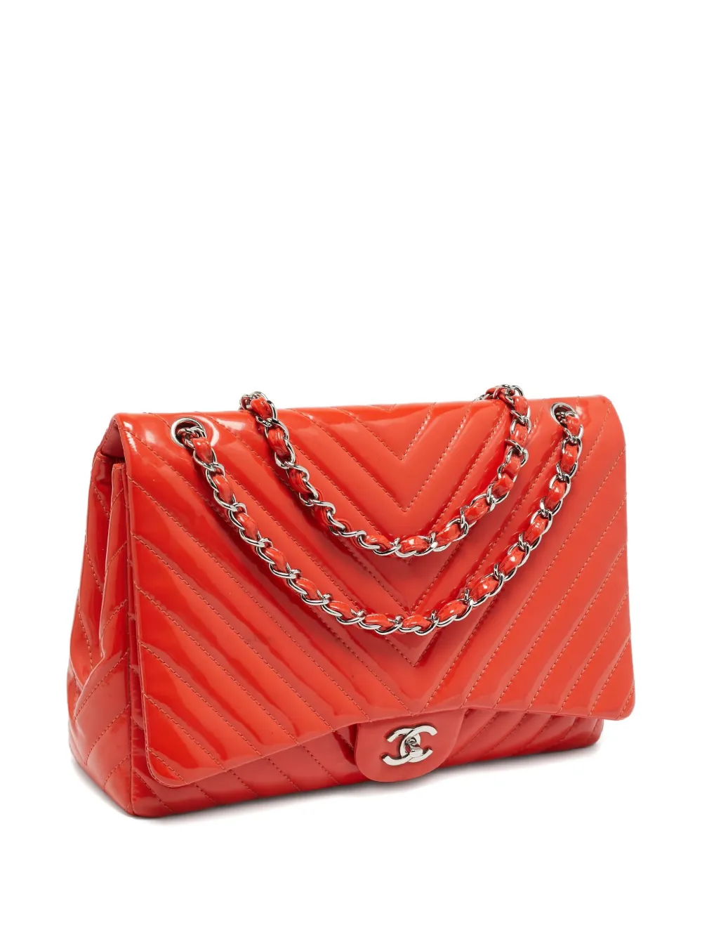 CHANEL Pre-Owned シェブロン エナメルレザーバッグ - オレンジ CHANEL Pre-Owned シェブロン エナメルレザーバッグ - オレンジ