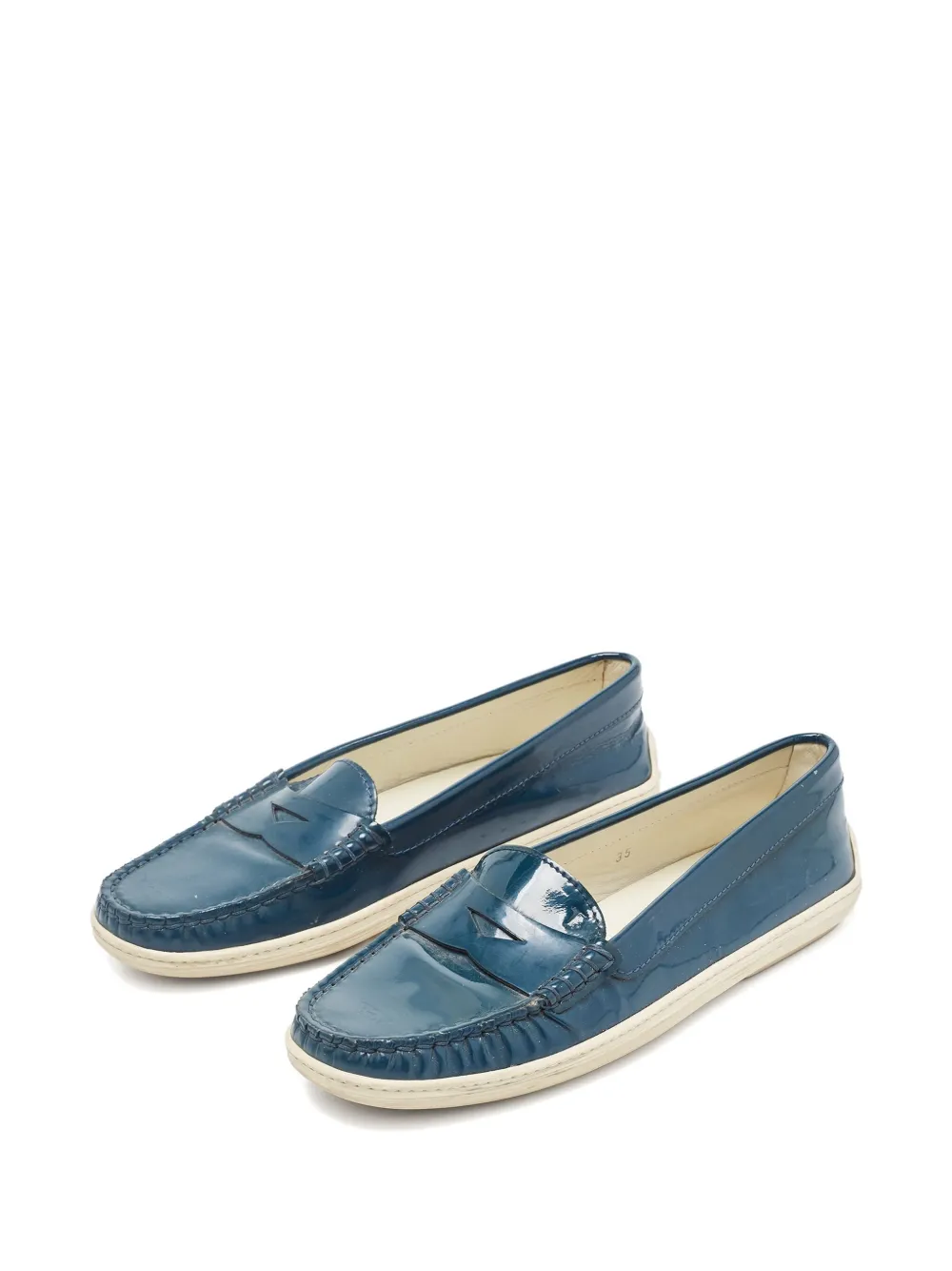 Pre-owned Tod's Vintage Patent-leather Loafers In Blue