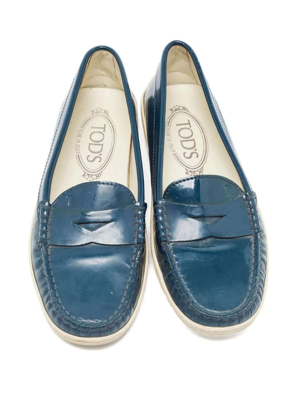 Pre-owned Tod's Vintage Patent-leather Loafers In Blue