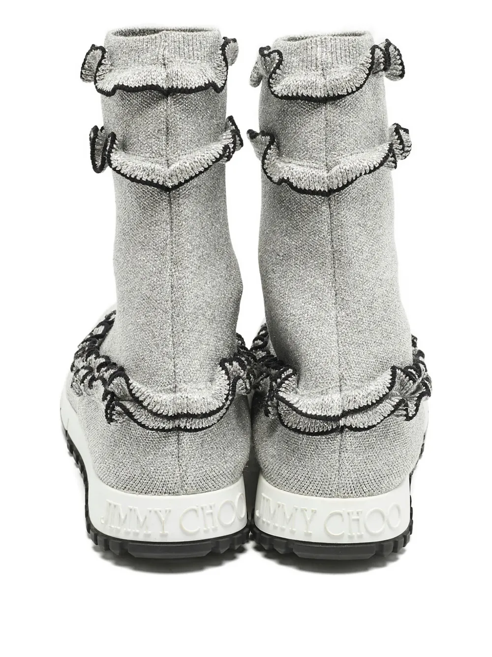 Pre-owned Jimmy Choo Eugene Ruffled Knit Sneakers In Gray