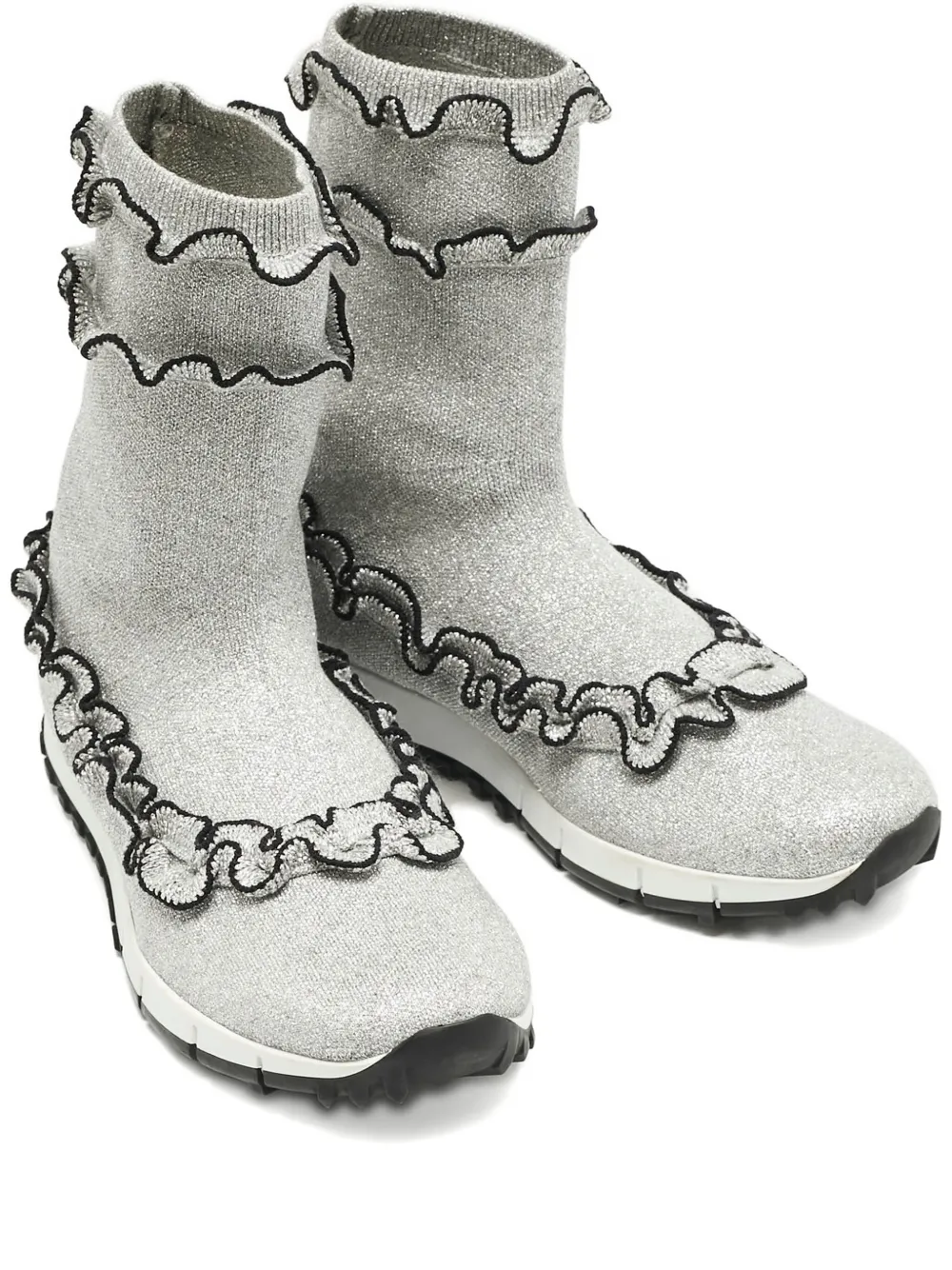 Pre-owned Jimmy Choo Eugene Ruffled Knit Sneakers In Gray