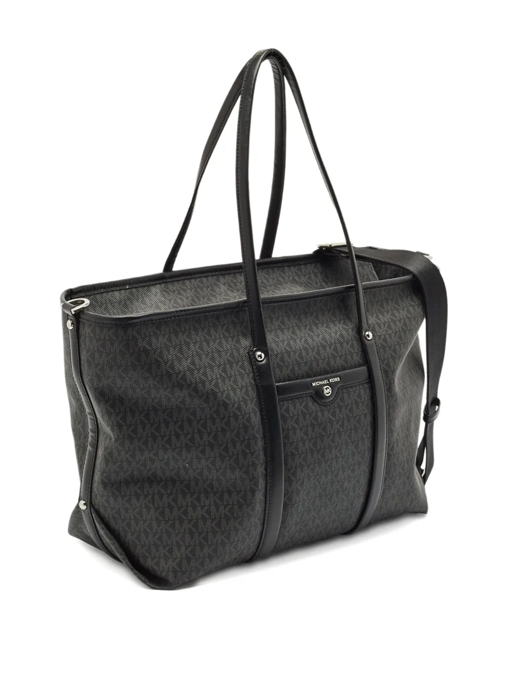 Pre-owned Michael Kors Monogram Leather Tote Bag In Black