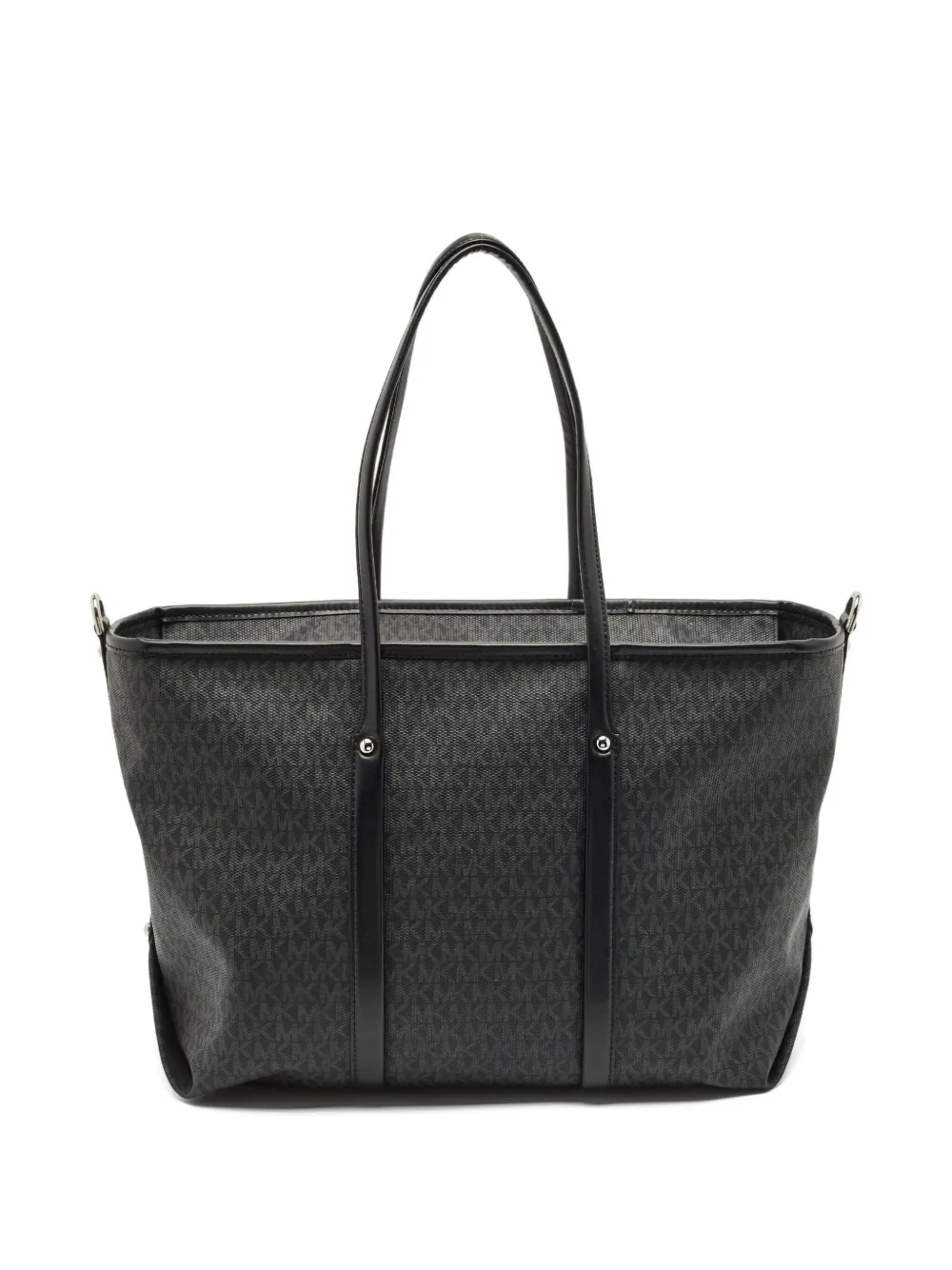 Pre-owned Michael Kors Monogram Leather Tote Bag In Black