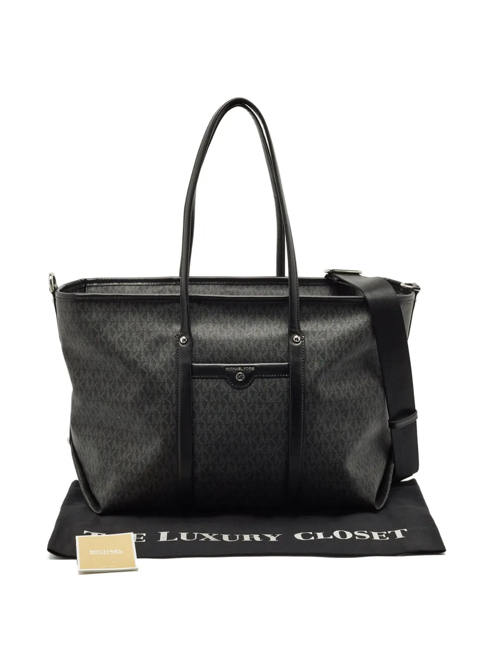 Pre-owned Michael Kors Monogram Leather Tote Bag In Black