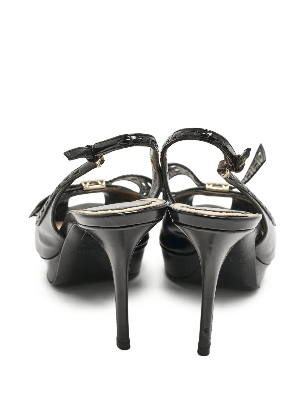 Christian Dior Pre-Owned 100 mm Cannage Bow 'Butterfly' lakleren slingback pumps - Zwart