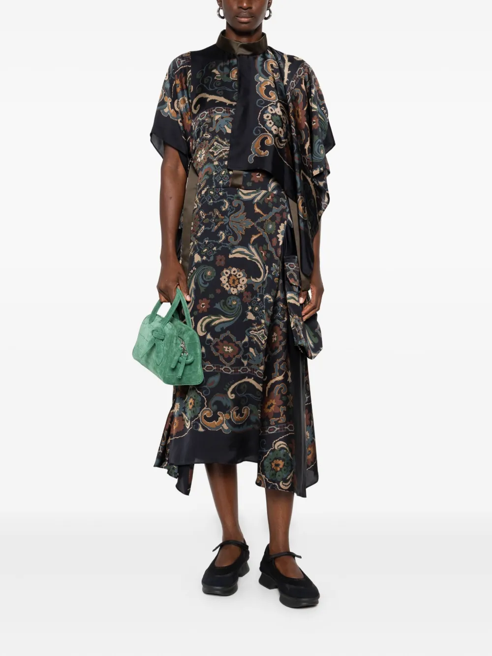 Sacai Gelaagde midi-jurk met paisley-print - Zwart