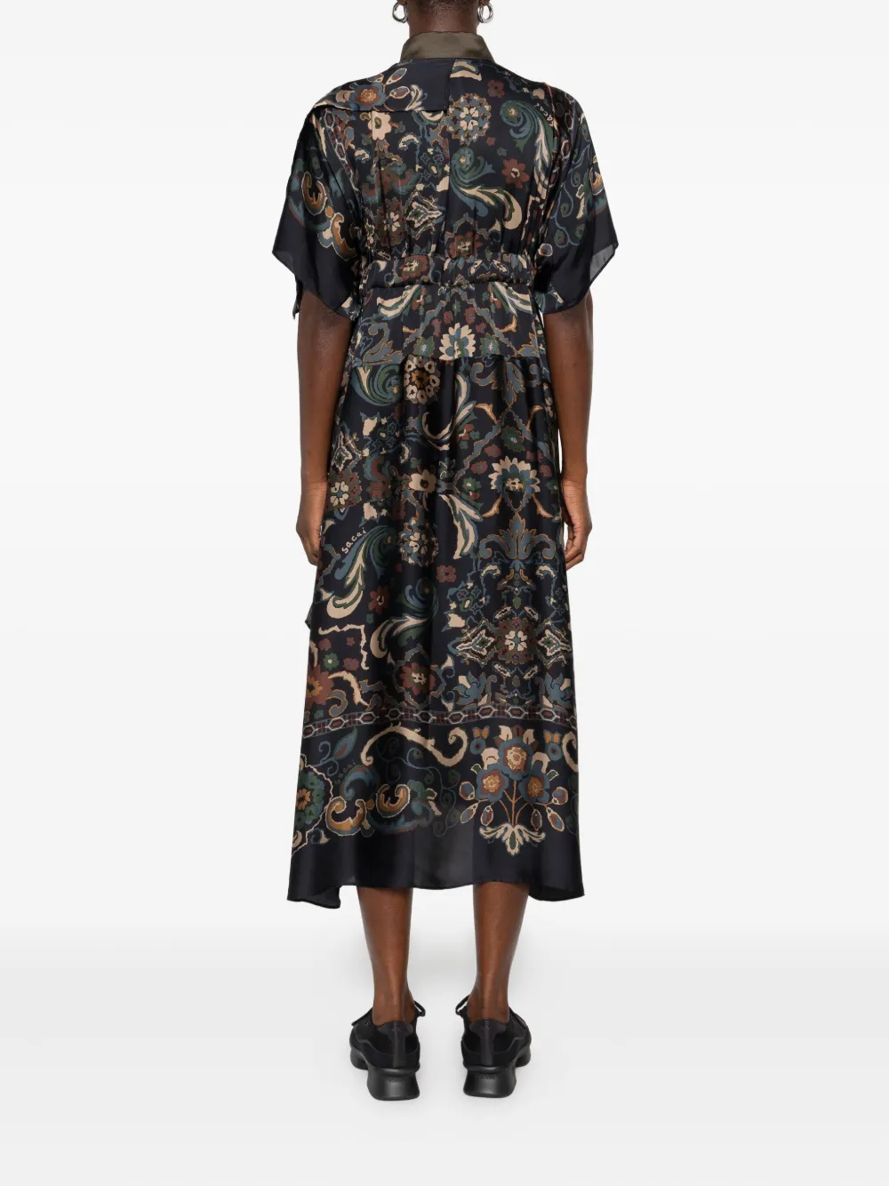 sacai Gelaagde midi-jurk met paisley-print Zwart