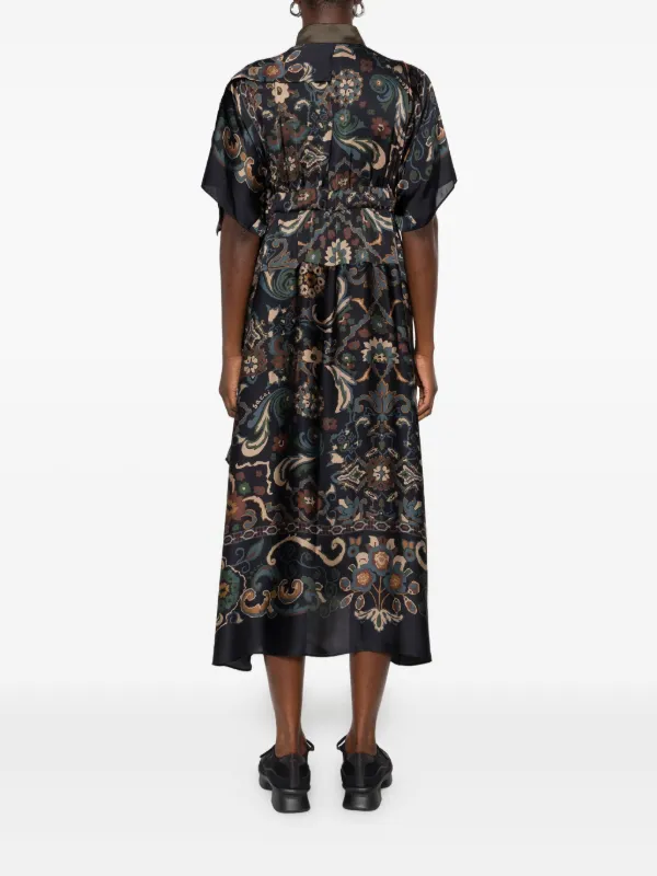 Sacai paisley-print Layered Midi Dress | Black | FARFETCH