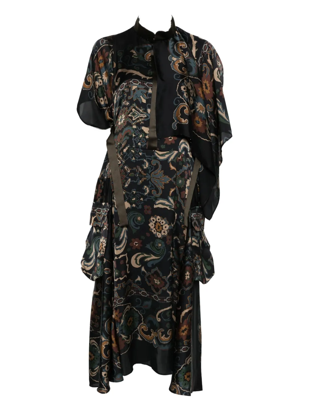 sacai Midikleid mit Paisley-Print - Schwarz