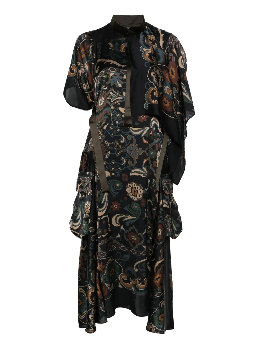 Sacai Gelaagde midi-jurk met paisley-print Zwart