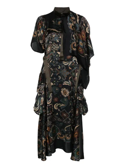 sacai paisley-print layered midi dress