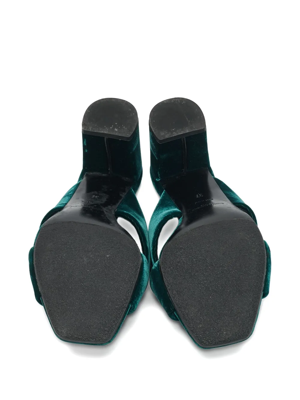 Pre-owned Saint Laurent 75mm Velvet Mules In Green