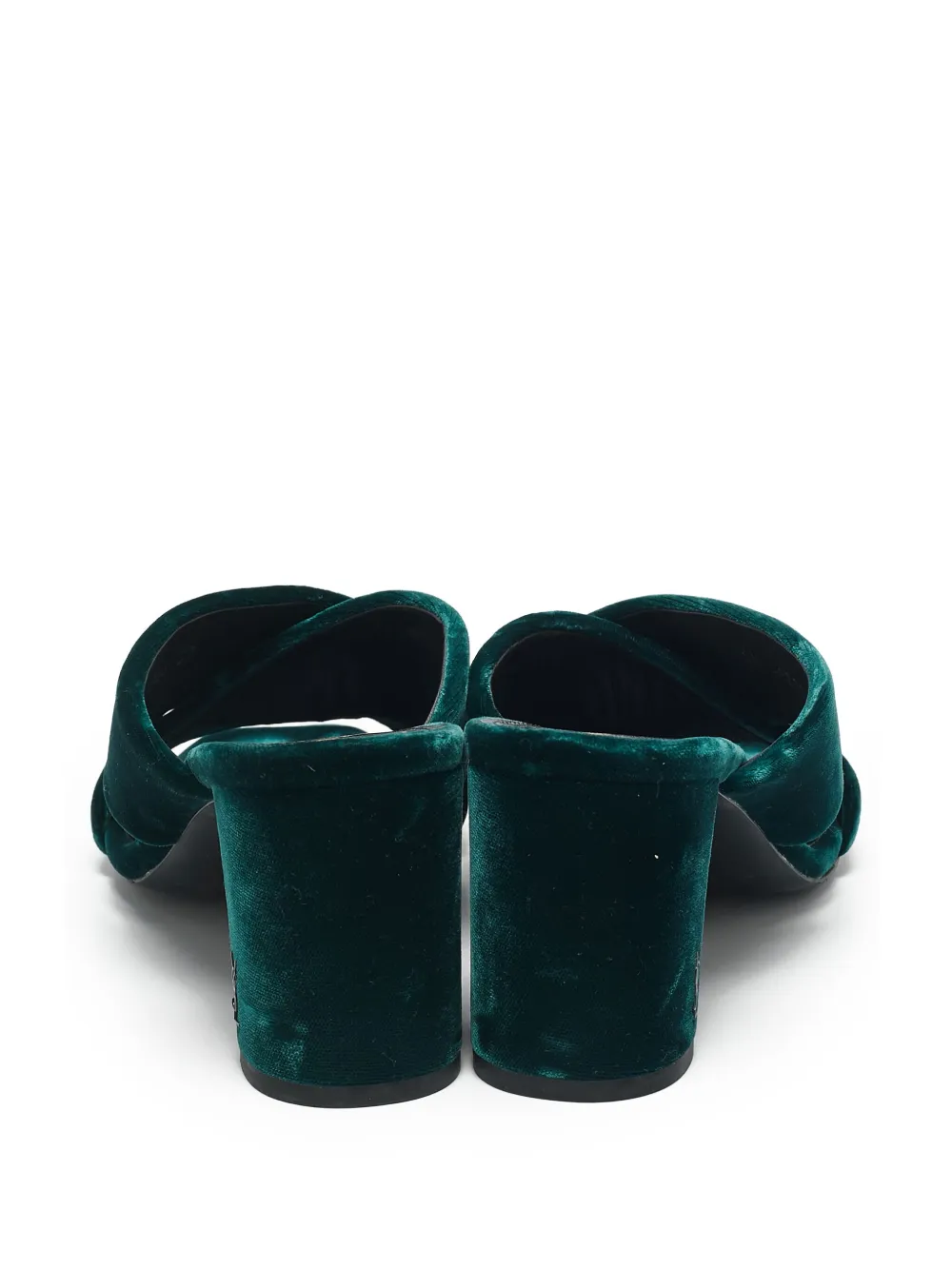Pre-owned Saint Laurent 75mm Velvet Mules In Green