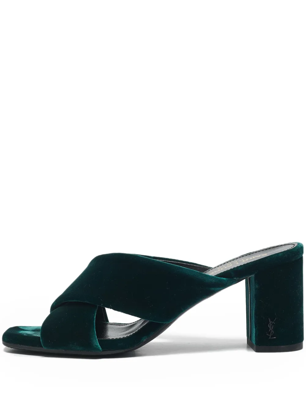 Pre-owned Saint Laurent 75mm Velvet Mules In Green