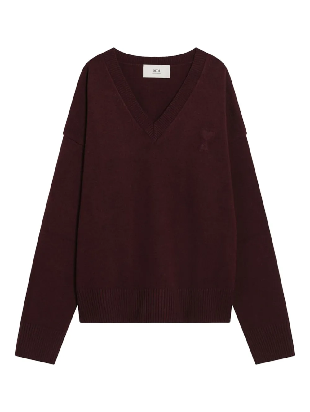 AMI Paris V-neck embroidered sweater | Red | Image 1