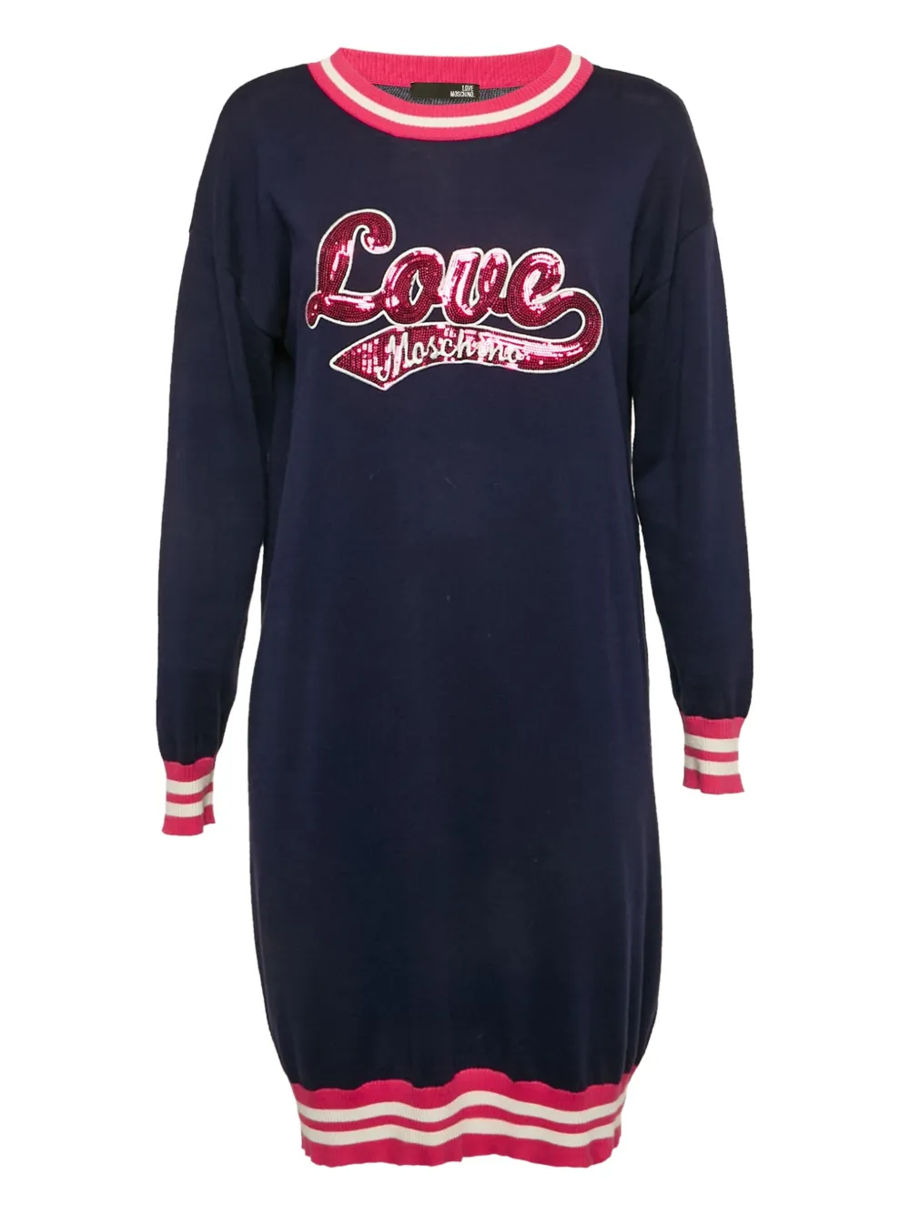 Pre-owned Moschino Sequin Embroidered Knit Dress In Blue