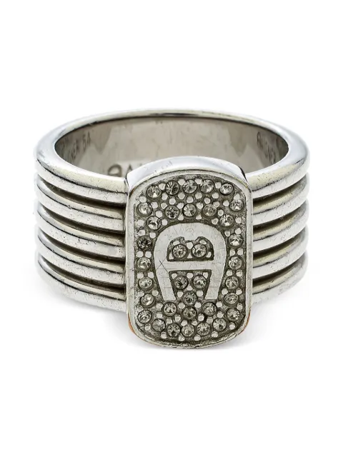 Aigner Vintage crystal logo band ring