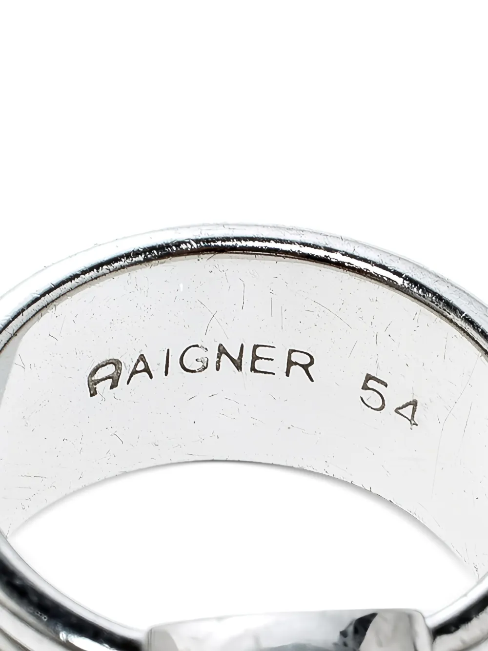 Pre-owned Aigner Vintage Crystal Logo Band Ring In Silver