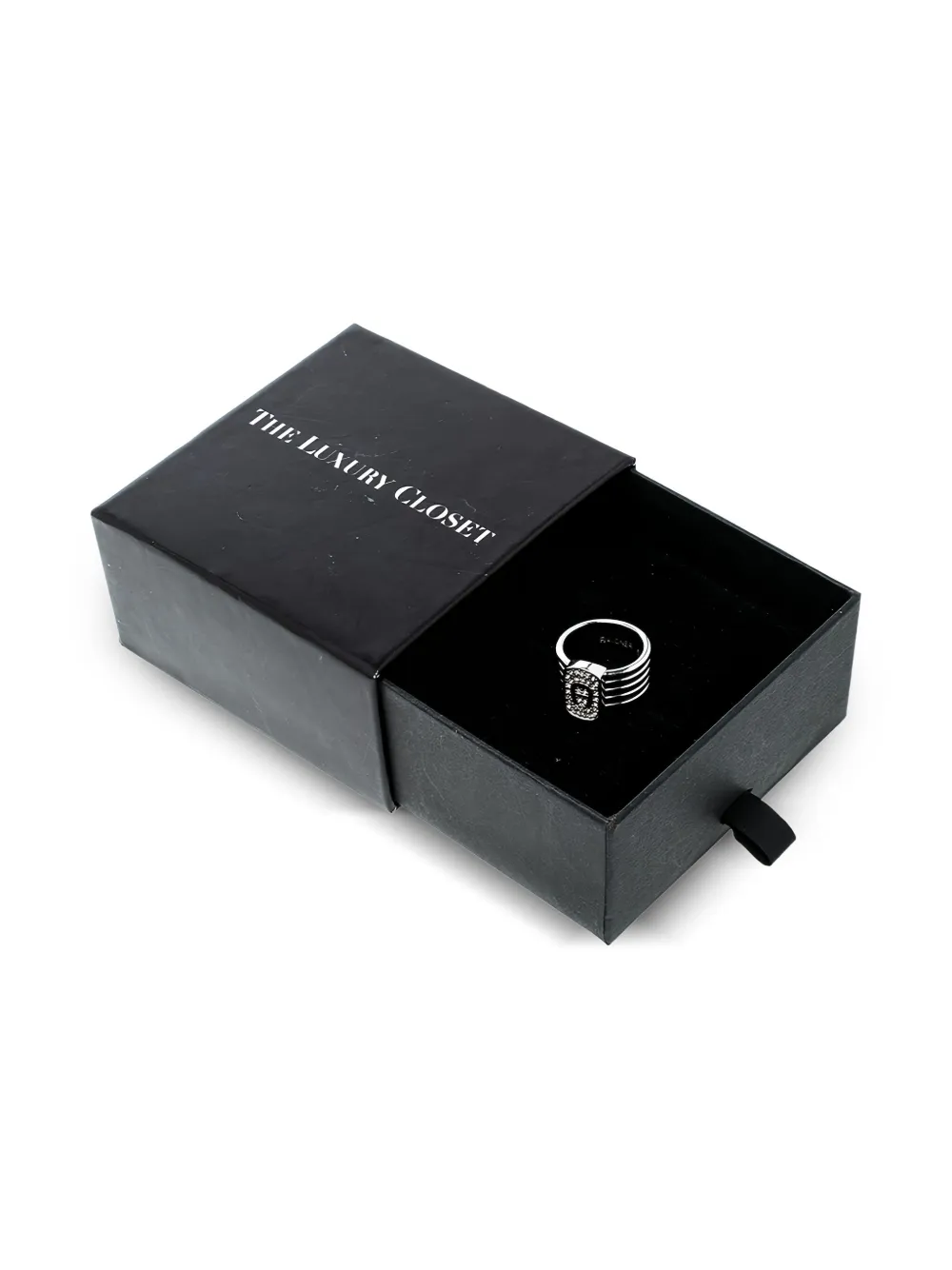 Pre-owned Aigner Vintage Crystal Logo Band Ring In Silver