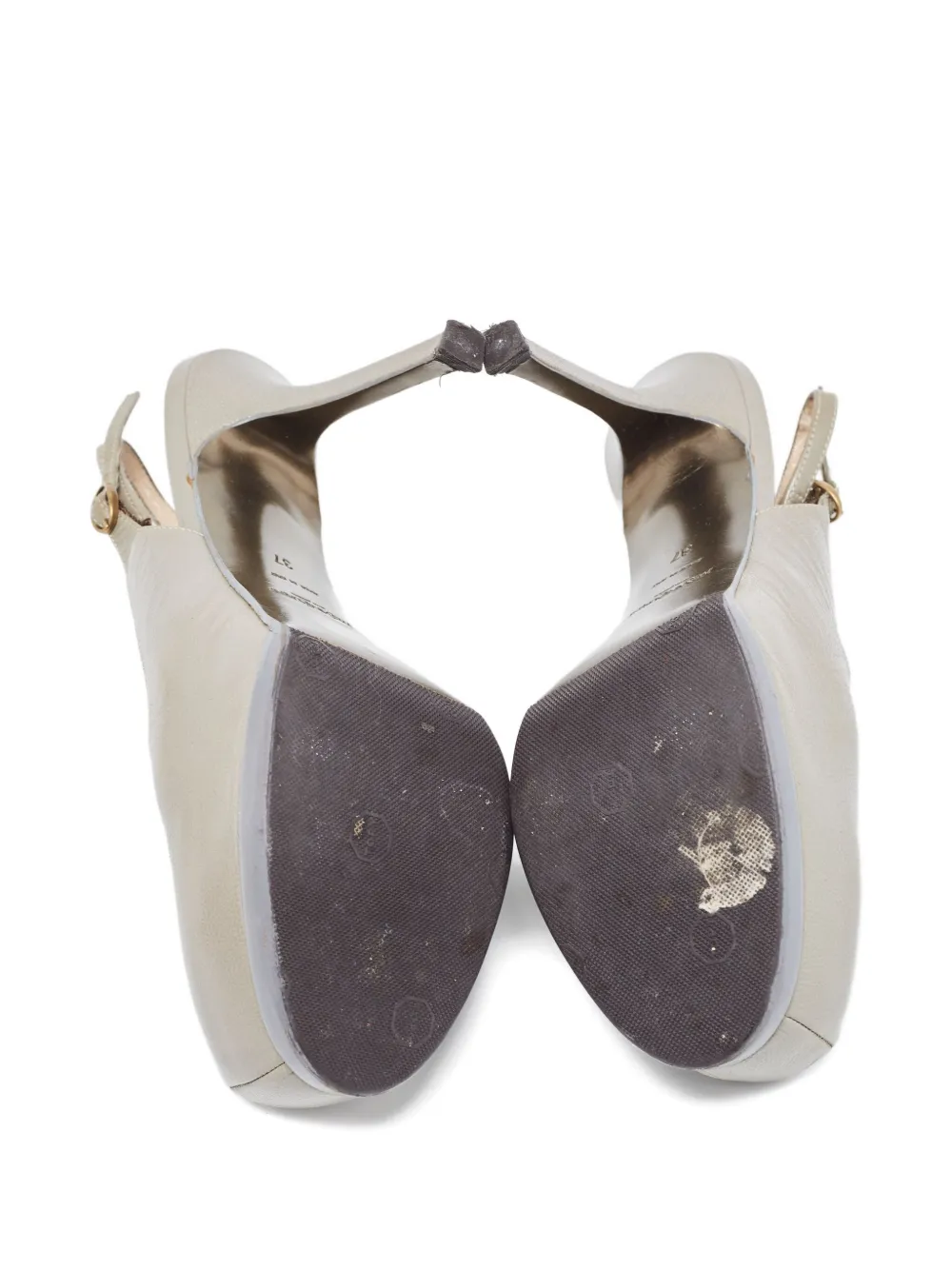 Pre-owned Saint Laurent 100m Tribtoo Leather Slingback Pumps In Gray