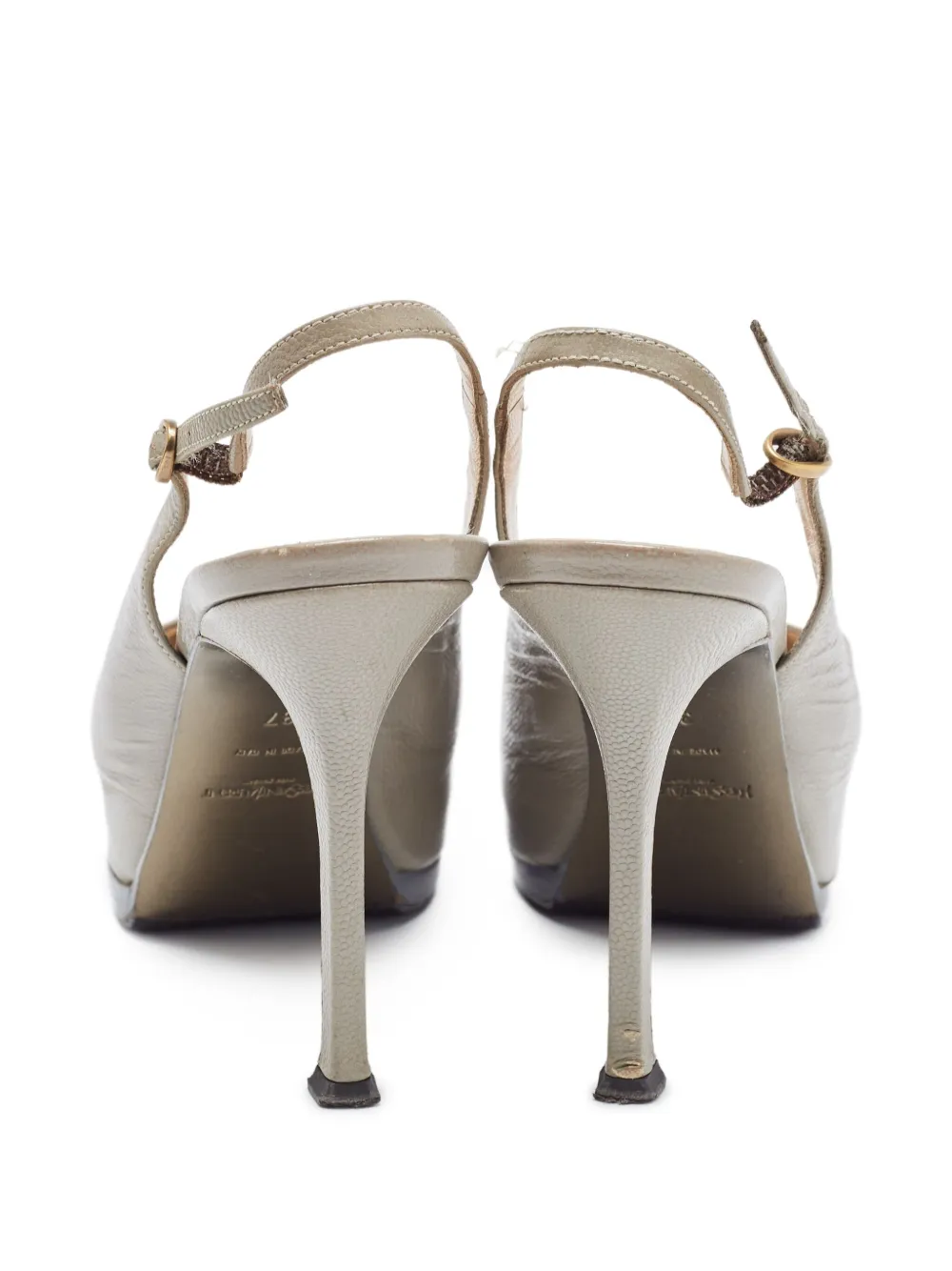 Pre-owned Saint Laurent 100m Tribtoo Leather Slingback Pumps In Gray