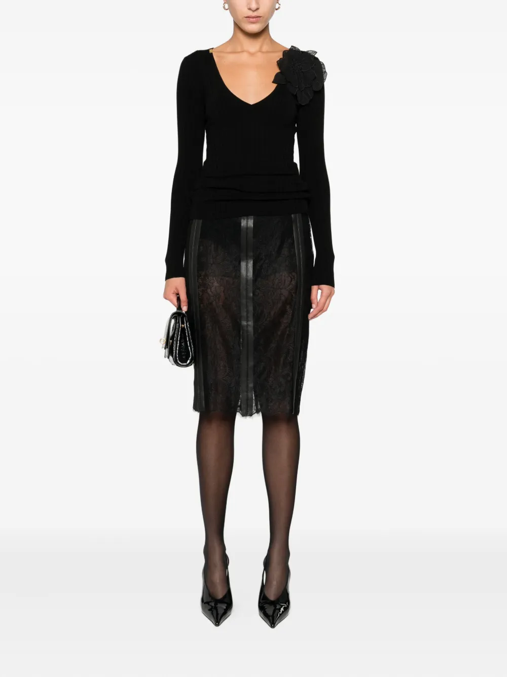 Elisabetta Franchi Gerippter Pullover Mit Blumendetail In Black