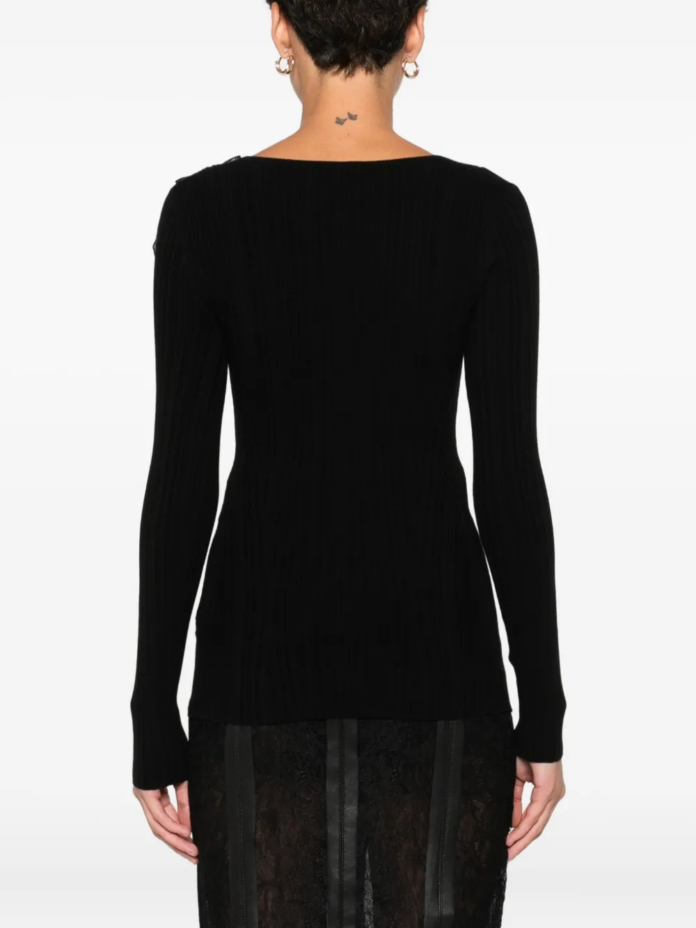 Elisabetta Franchi Gerippter Pullover Mit Blumendetail In Black