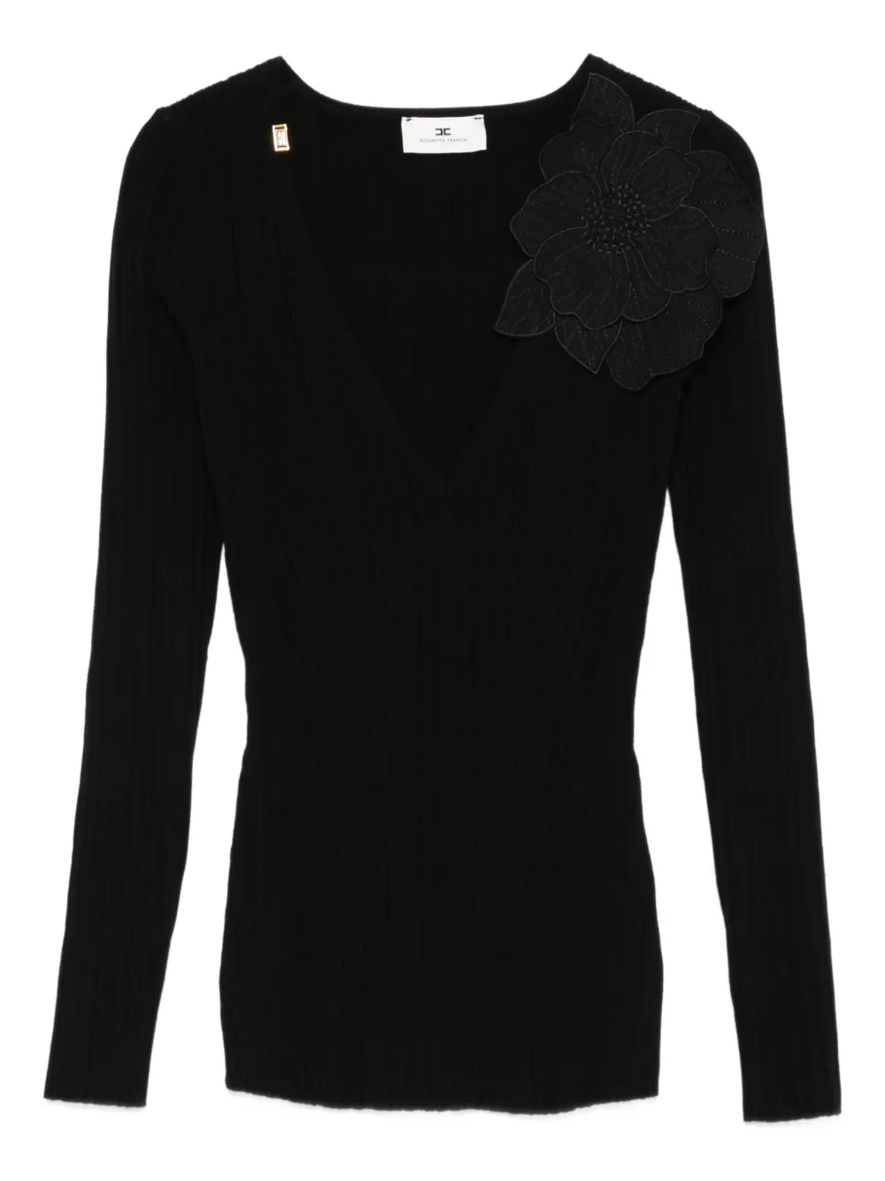 Elisabetta Franchi Gerippter Pullover Mit Blumendetail In Black