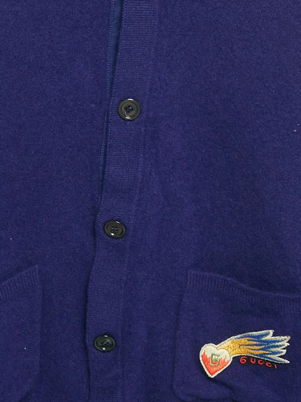Pre-owned Gucci Lovelight Appliqué Patch-pocket Cardigan In Blue