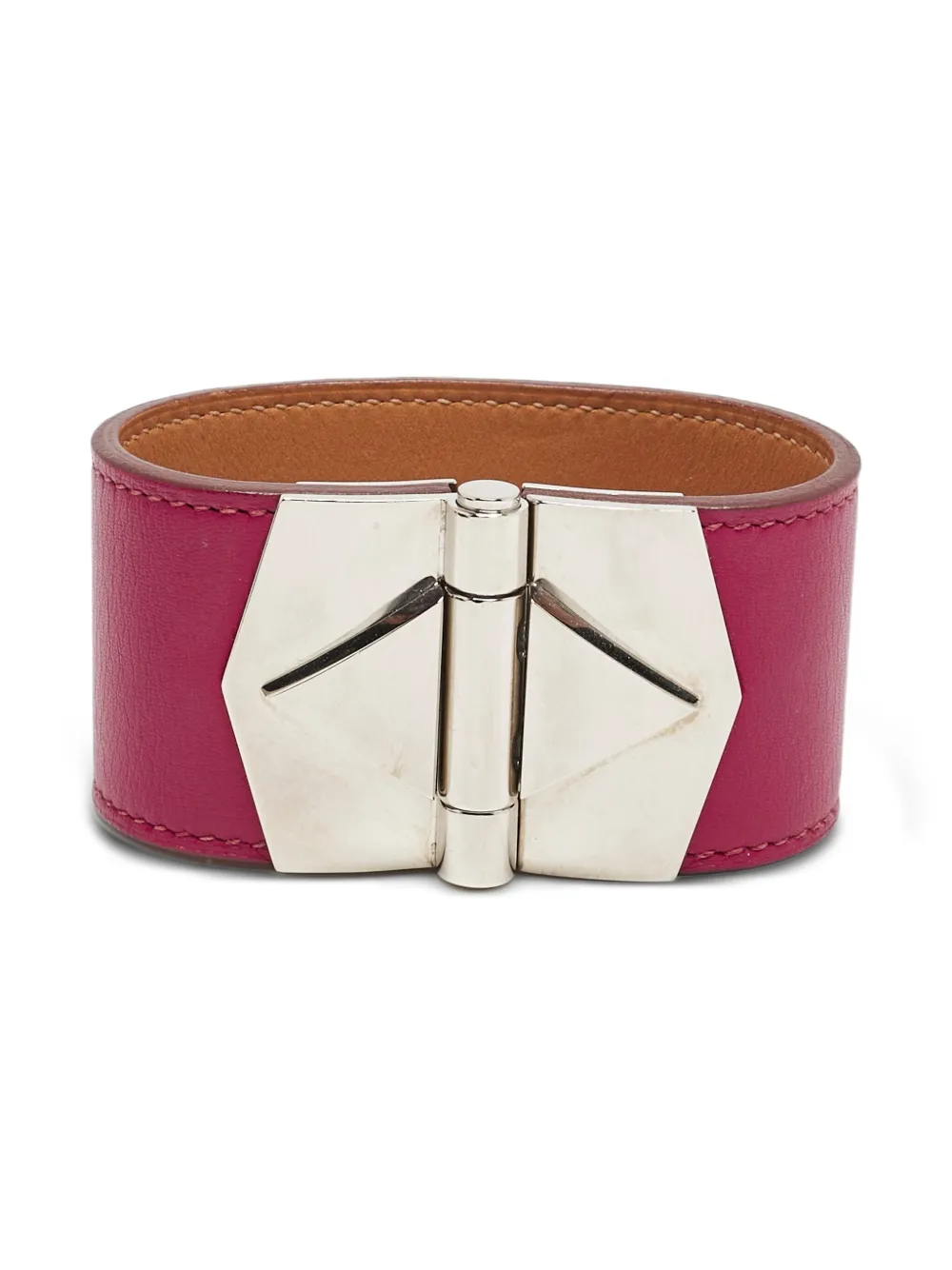 Pre-owned Hermes Berenice Cuir Leather Buckle Bracelet In Red