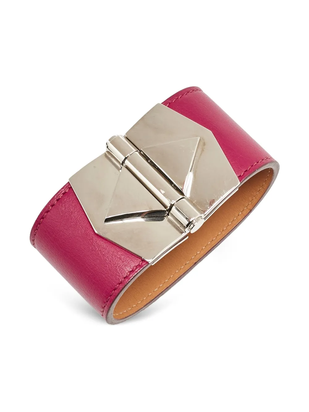 Pre-owned Hermes Berenice Cuir Leather Buckle Bracelet In Red