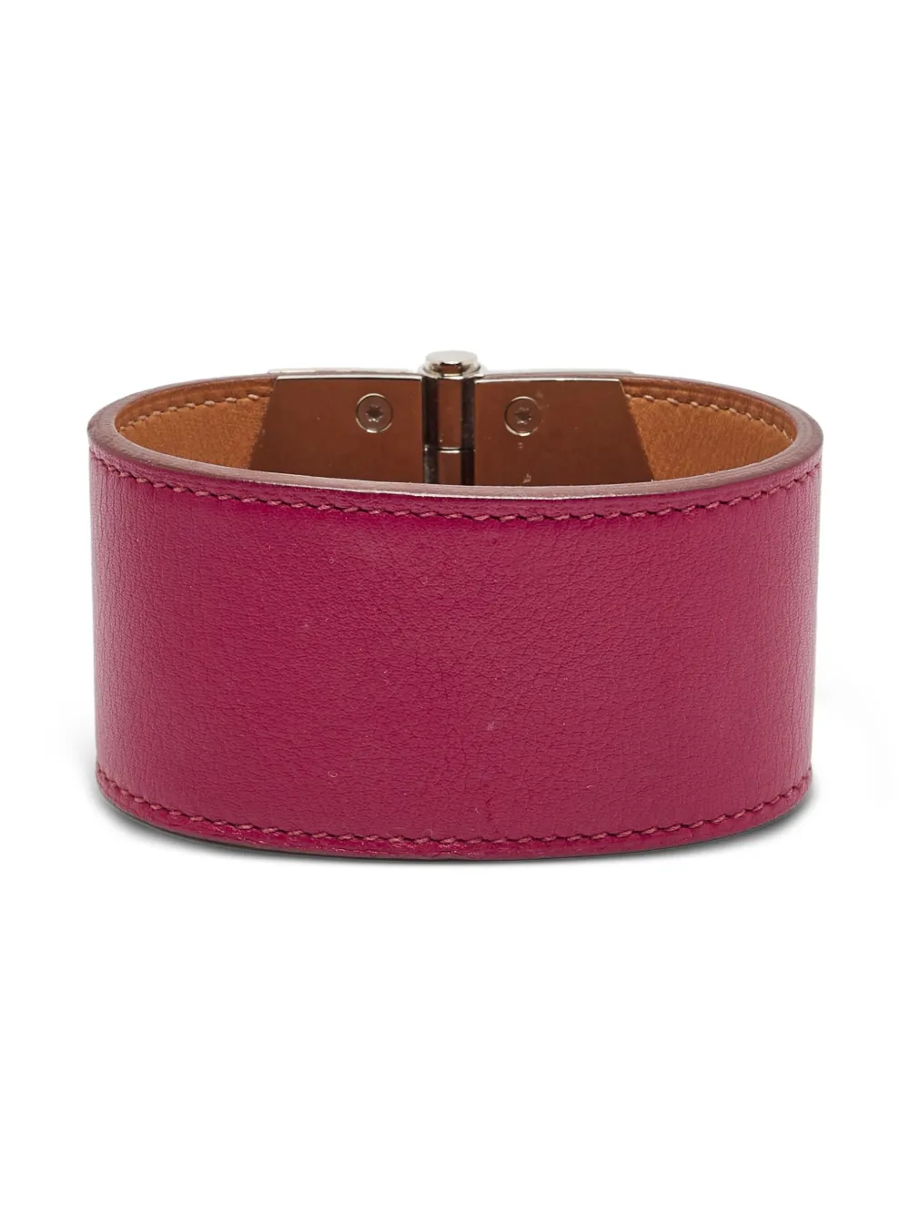 Pre-owned Hermes Berenice Cuir Leather Buckle Bracelet In Red
