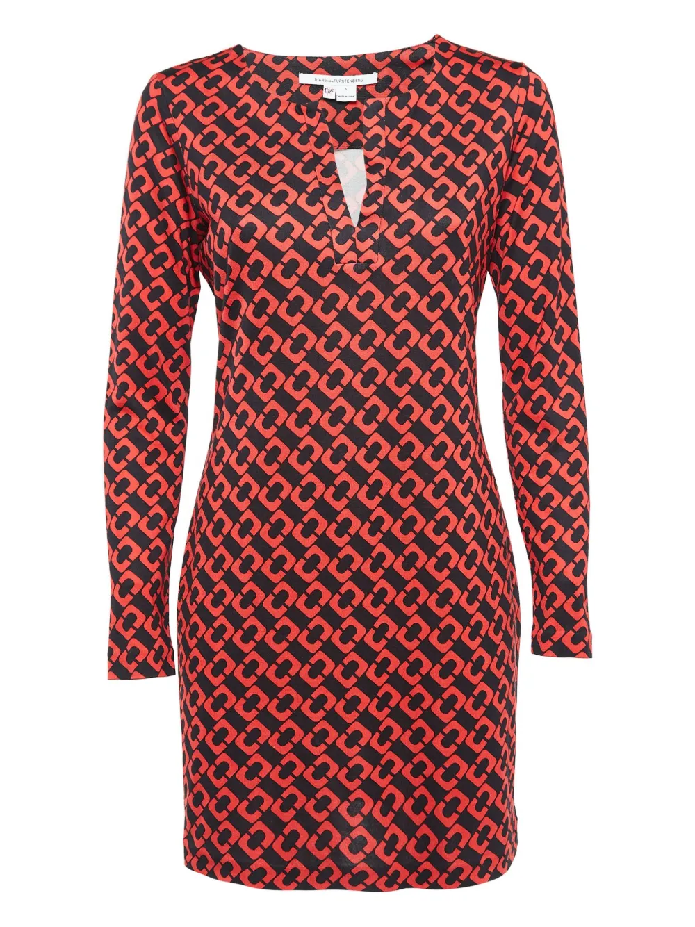 Pre-owned Diane Von Furstenberg Vintage Geometric-print Silk Dress In Red