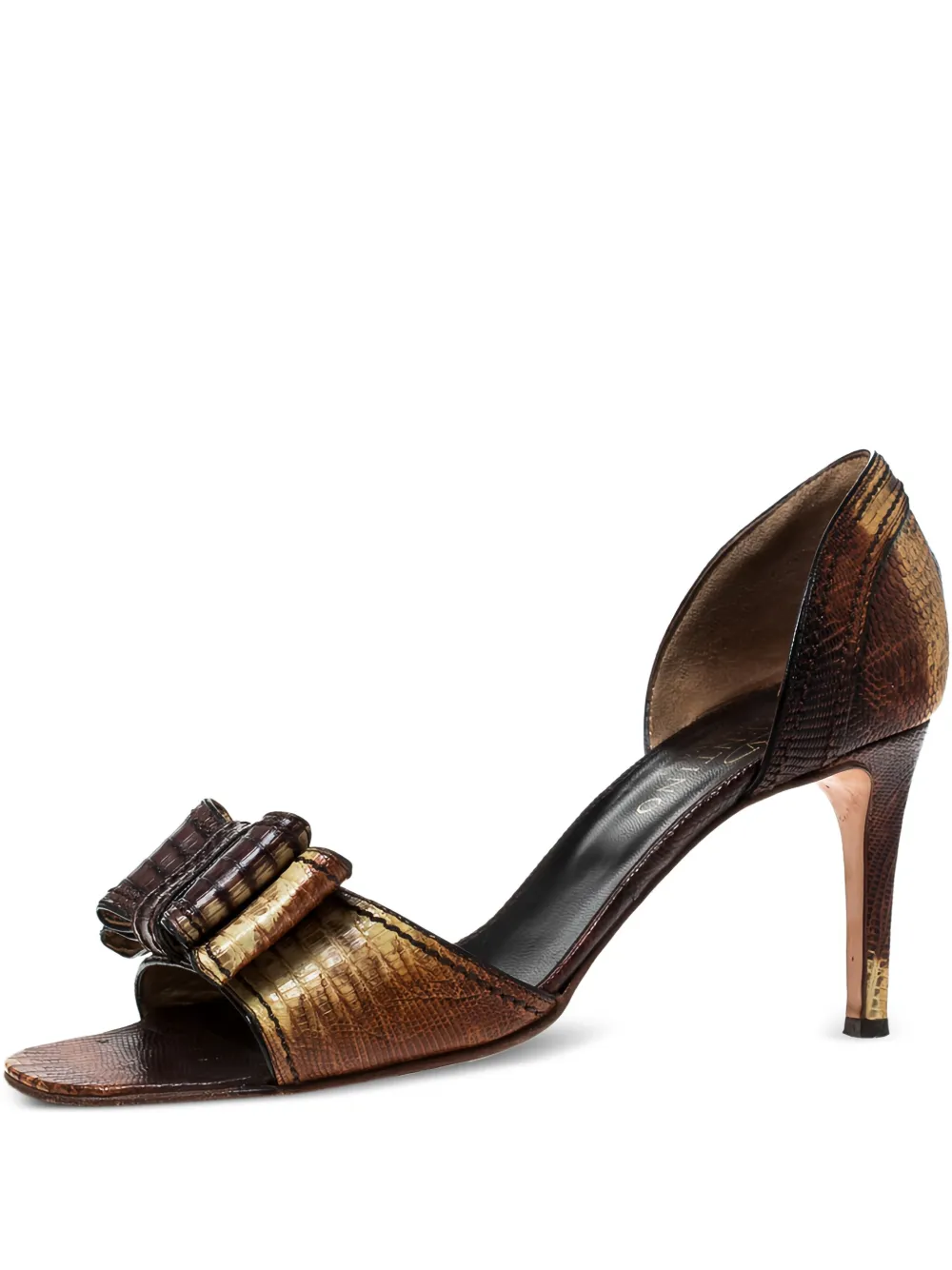 Valentino Garavani Pre-Owned D'Orsay Sandalen mit Eidechsen-Schleife 80mm - Braun