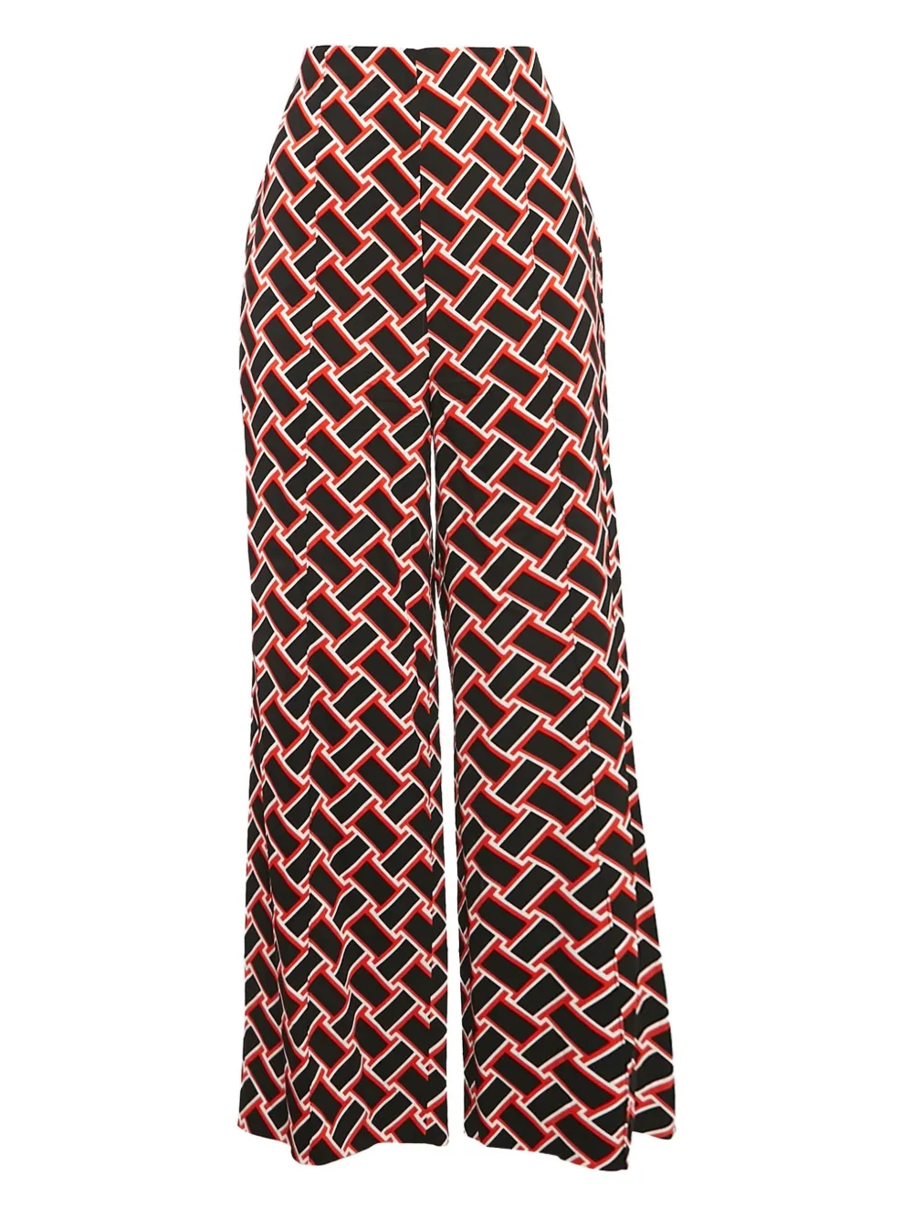 Pre-owned Diane Von Furstenberg Vintage Geometric-print Wide-leg Trousers In Black