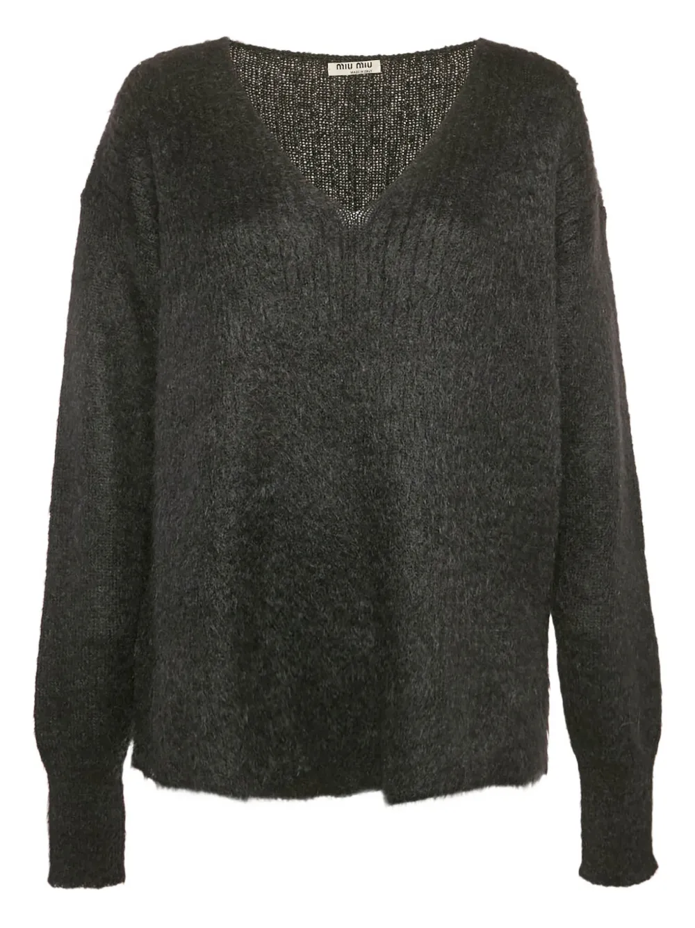Pre-owned Miu Miu V-neck Ribbed Trim Sweater In Black