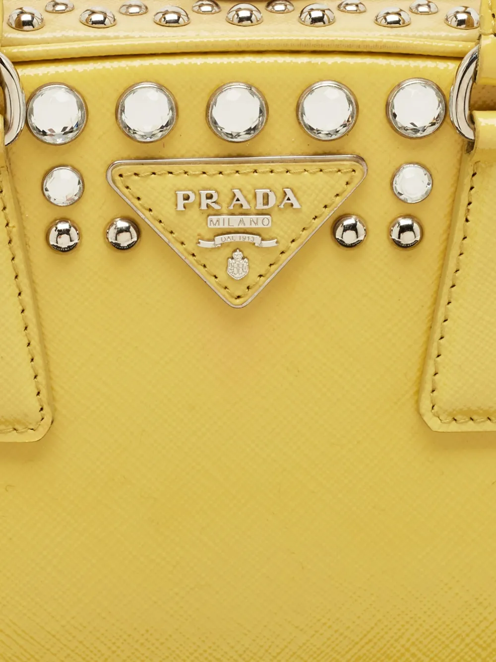 Pre-owned Prada Crystal-embellished Leather Handbag In Yellow