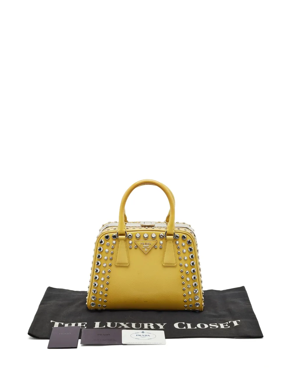 Pre-owned Prada Crystal-embellished Leather Handbag In Yellow