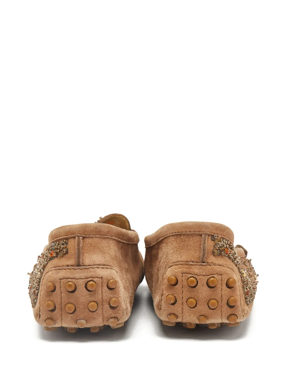Pre-owned Tod's Vintage Embellished Suede Loafers In Brown