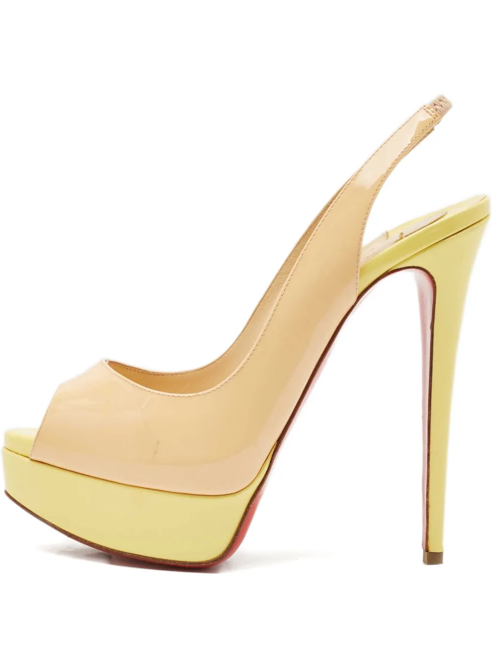 Pre-owned Christian Louboutin 145mm Lady Peep Pumps In Neutral