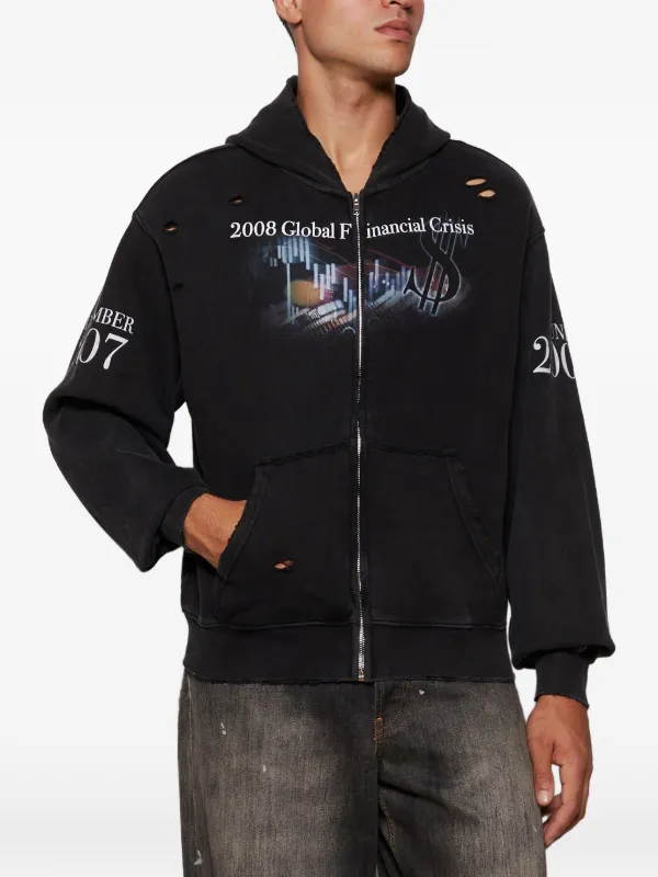 Praying Destroyed Financial Crisis Destroyed Hoodie | Black | FARFETCH