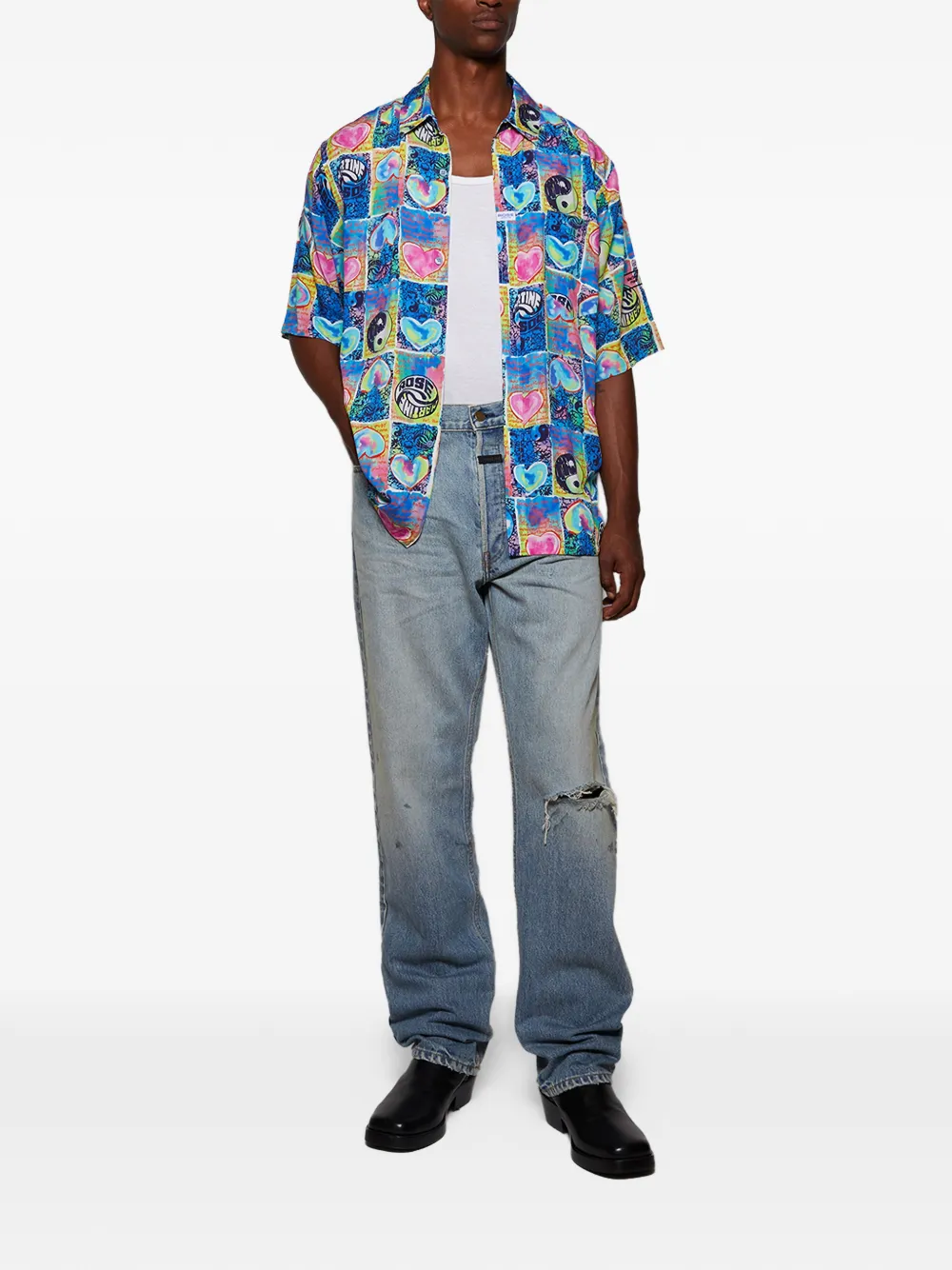 Martine Rose Boxy overhemd met harten - Blauw