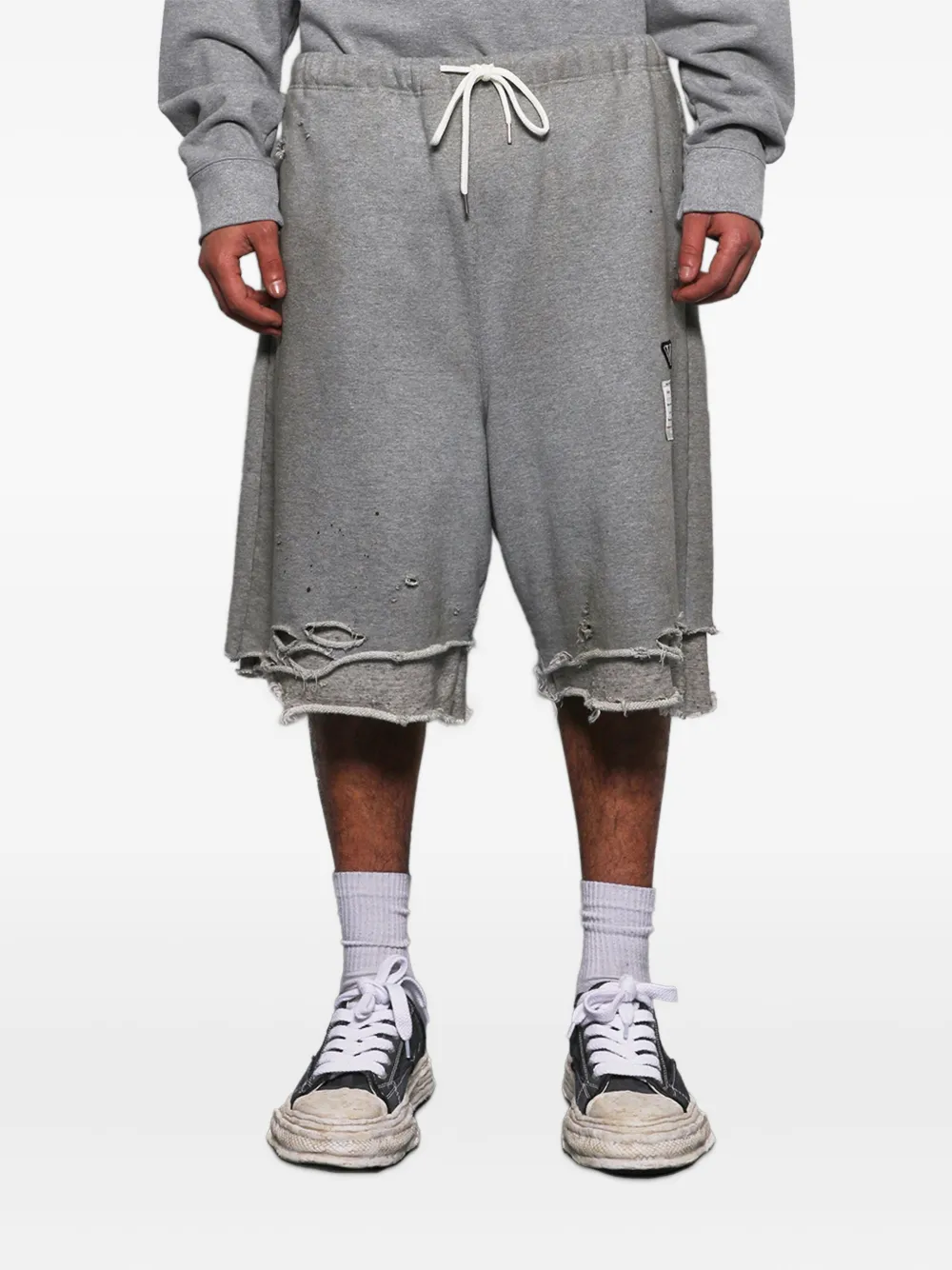 Miharayasuhiro Layered Distressed Shorts In Gray