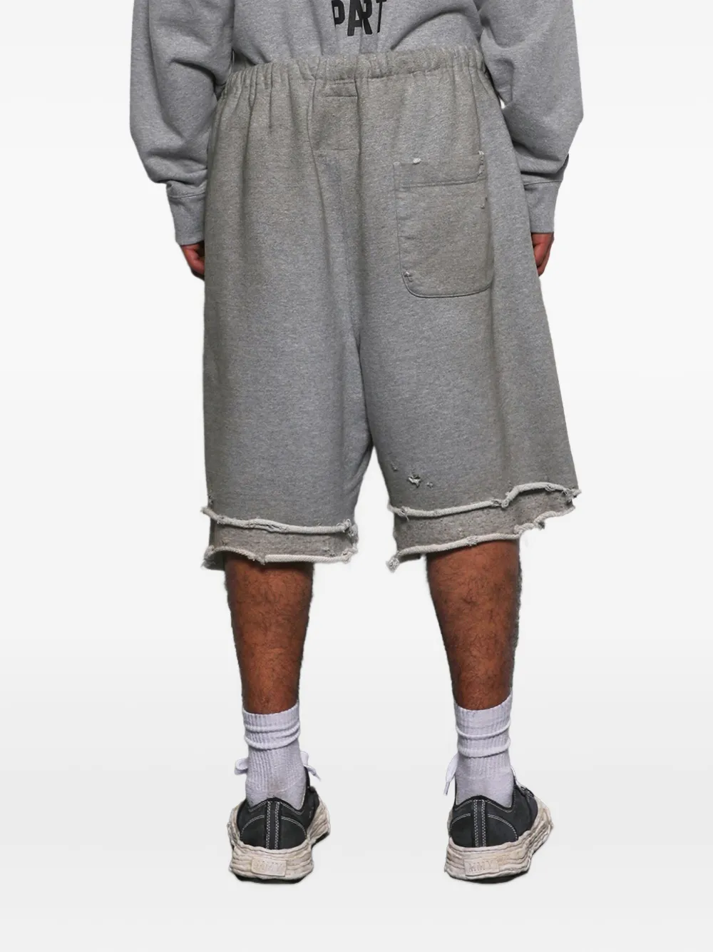 Miharayasuhiro Layered Distressed Shorts In Gray