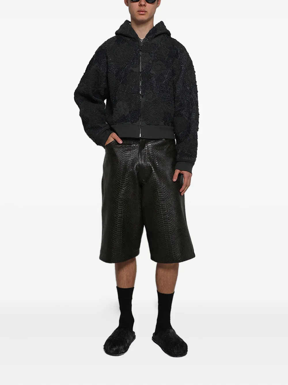 EARTHLING VIP snakeskin-effect shorts - Zwart
